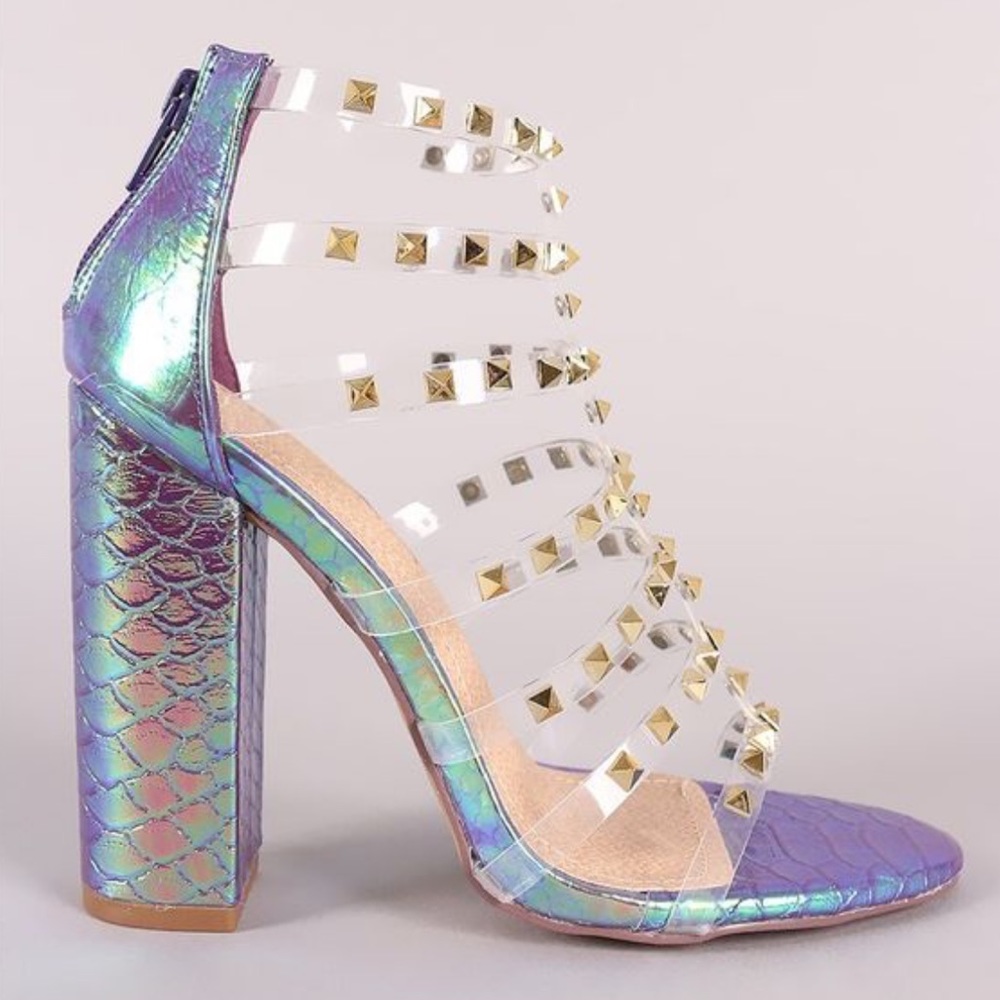 Liliana holographic clear strappy heels